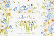 Watercolor Clipart-Blue Cream Floral, a Decorative Illustration by Beigetime (Thumbnail 1 of 16)