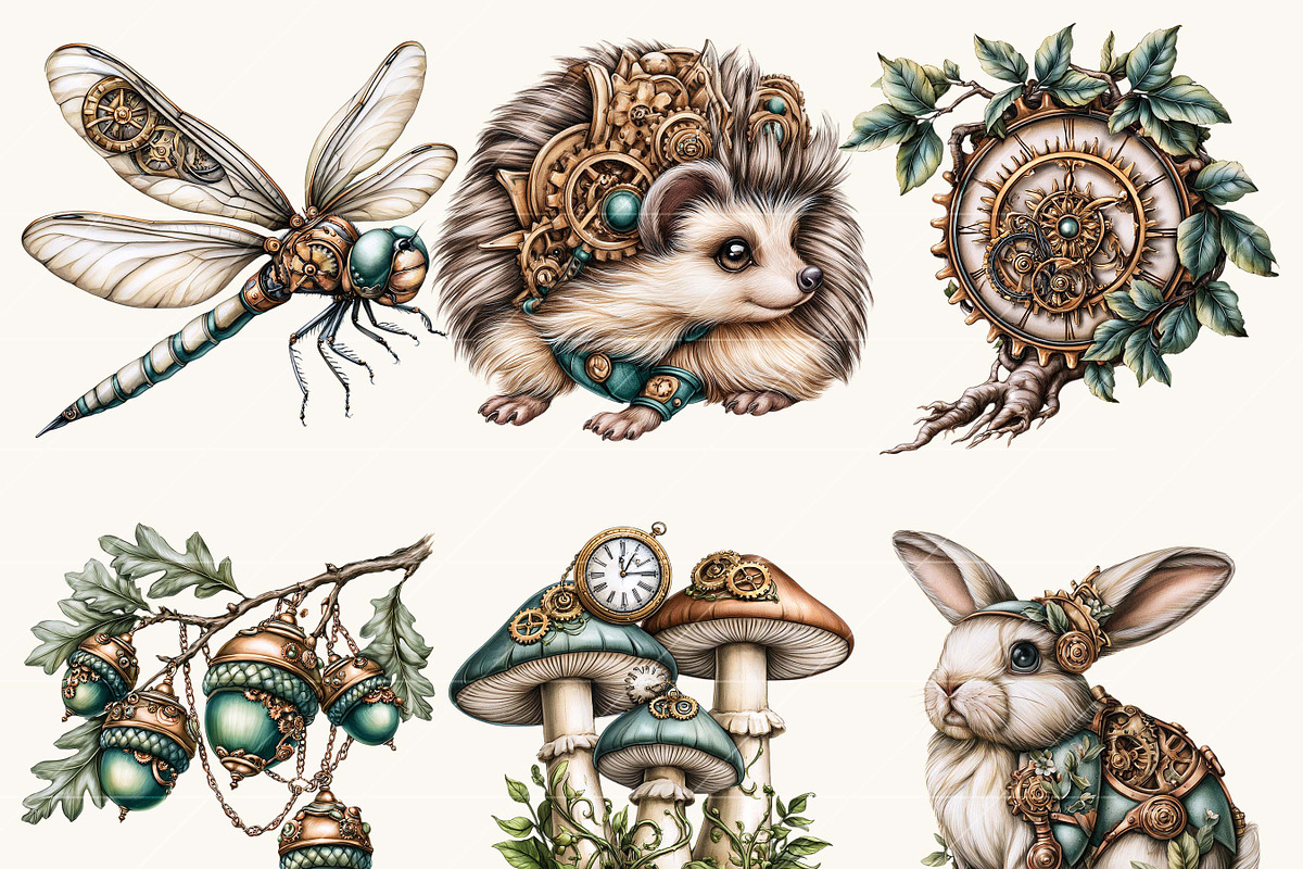 Steampunk Forest Clipart Bundle, a Seasonal Illustration by BusyDaydesign (Photo 3 of 9)