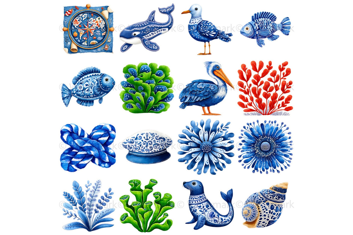 Sea Toile Clipart and Patterns, a Decorative Illustration by Nicole Branger Art (Photo 8 of 28)
