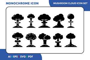 Mushroom Cloud Vector Icon Pack, a Solid Icon by Fontmine Studio