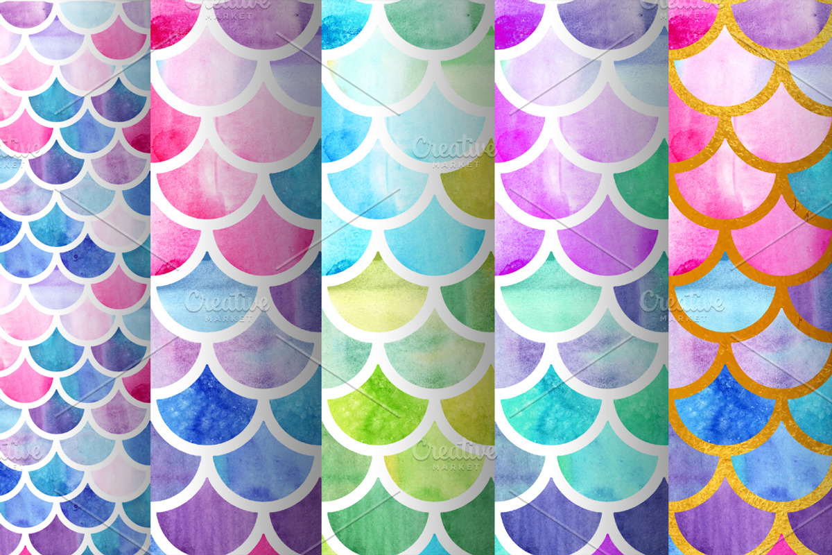 Watercolor mermaid scales patterns, a Pattern Graphic by Vavavka (Photo 8 of 8)