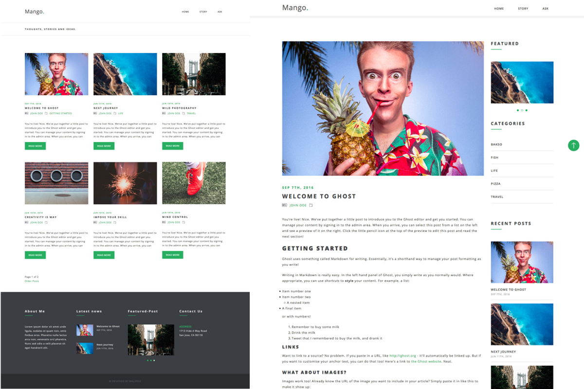 Mango - Blog Ghost Theme, a Websites & App Template by Malvouz