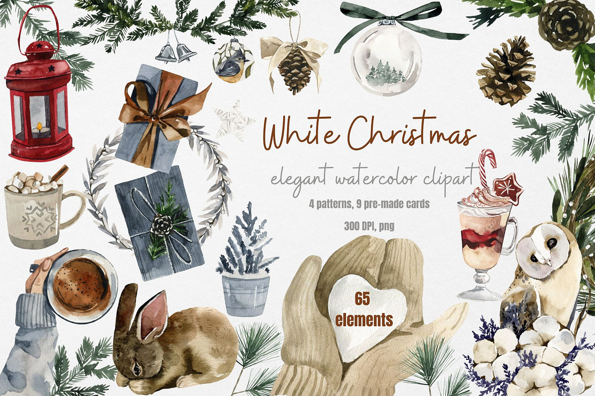 Watercolor clipart - White Christmas, a Seasonal Illustration by Artcard Watercolor (Photo 1 of 16)