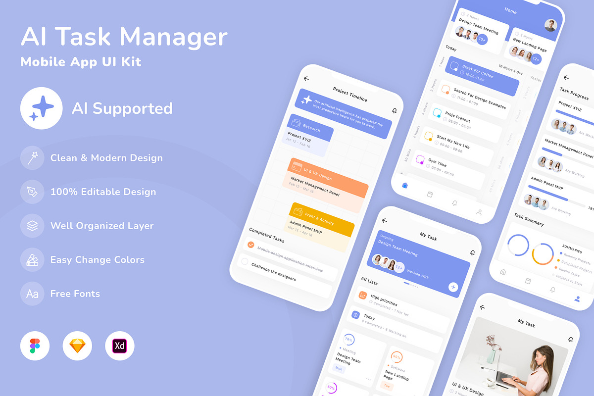 AI Task Manager Mobile App UI Kit, an UI Kit Template by Betush