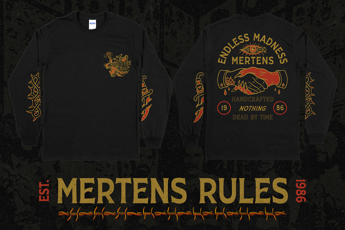 Mertens + Traditional Tattoo Extras, a Serif Font by goodsbyfloyd (Photo 9 of 12)