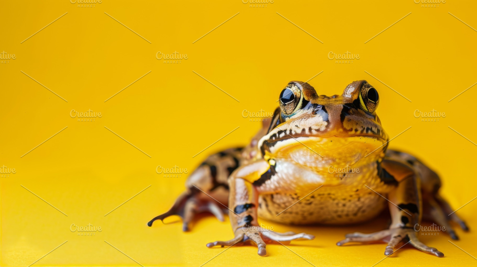 Frog on a yellow background, an Animal Photo by Handmadefont