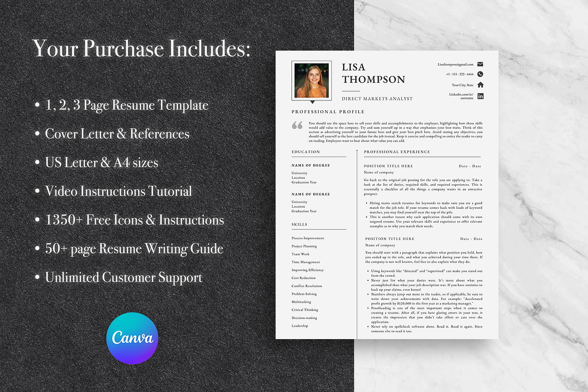 Minimal Resume Template Pack | Canva, a Resume Template by Lux Resume (Photo 8 of 9)