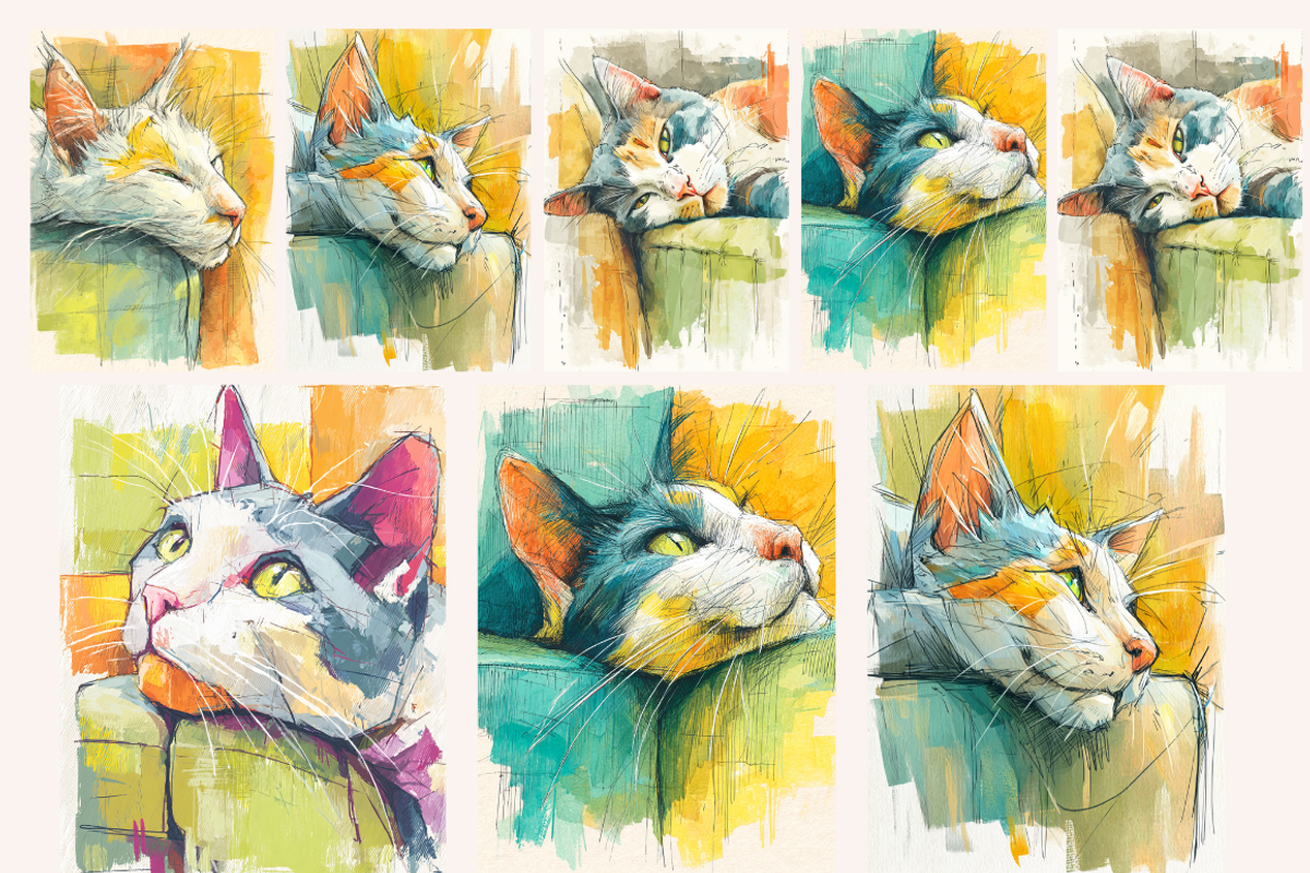 Watercolor Cats on the Couch, an Animal Illustration by PrintHaven Designs (Photo 4 of 9)