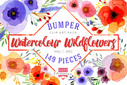 Watercolour Wildflowers clip art, an Illustration by Katy Clemmans (Thumbnail 1 of 5)