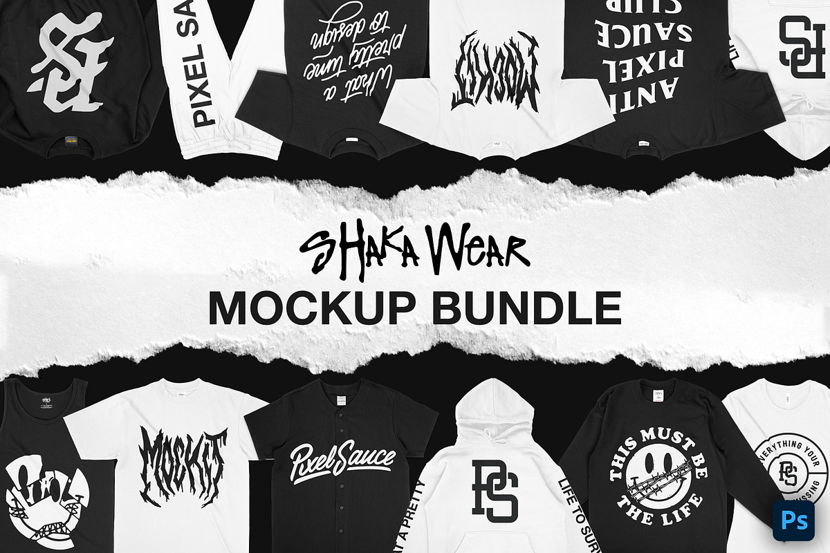 Shaka Wear Essentials Mockup Bundle, a Hoody Mockup by Pixel Sauce™ (Photo 1 of 6)