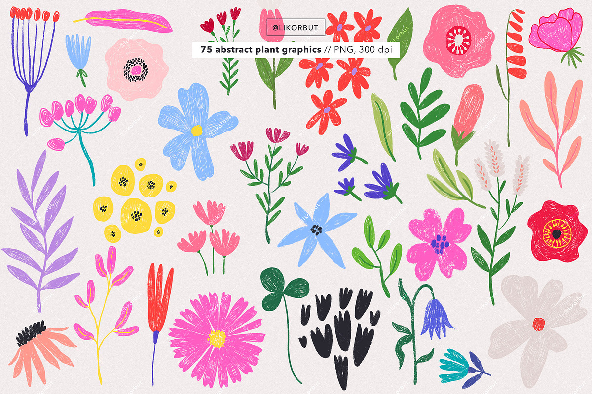Crayon Abstract Modern Flowers, an Object Illustration by likorbut (Photo 2 of 7)