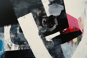 An abstract painting featuring bold black, white, and colorful geometric shapes, an Arts & Entertainment Photo by Textures & Backgrounds