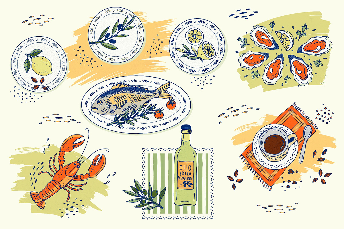 Hand drawn seafood food set with, a Food Illustration by Zimages (Photo 2 of 3)