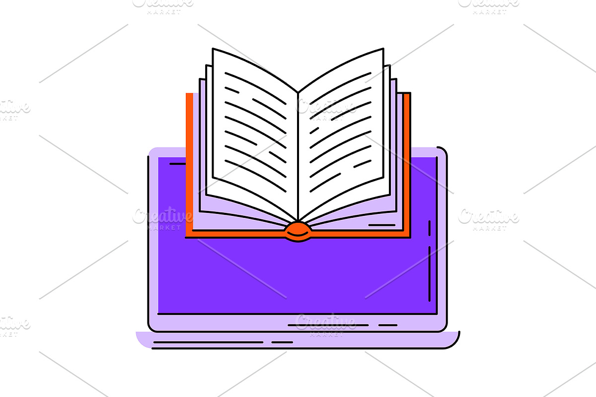 Laptop with open book., an Education Illustration by incomible