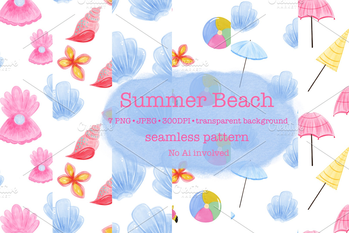 Summer Beach Seamless Pattern, a Decorative Illustration by Oleksandra Illustrates (Photo 1 of 11)