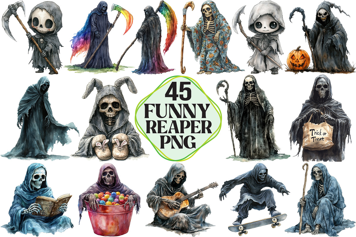 Halloween Funny Reaper Clipart, an Illustration by Pixels.Craft (Photo 1 of 7)