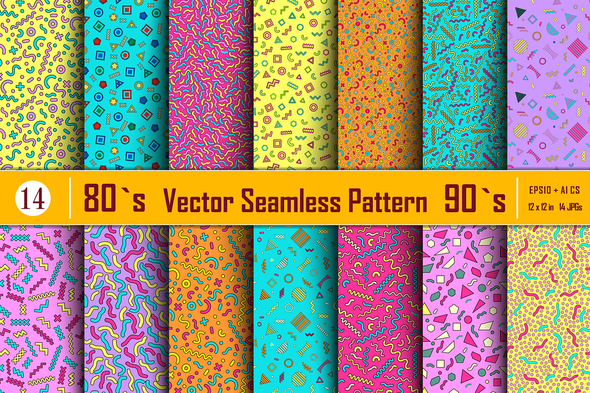 Vector seamless patterns 80s, 90s, a Pattern Graphic by Vectorchoice (Photo 1 of 7)