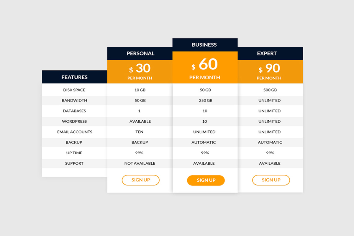 Light Pricing Table, a Templates & Theme by Youme Techworld (Photo 2 of 3)