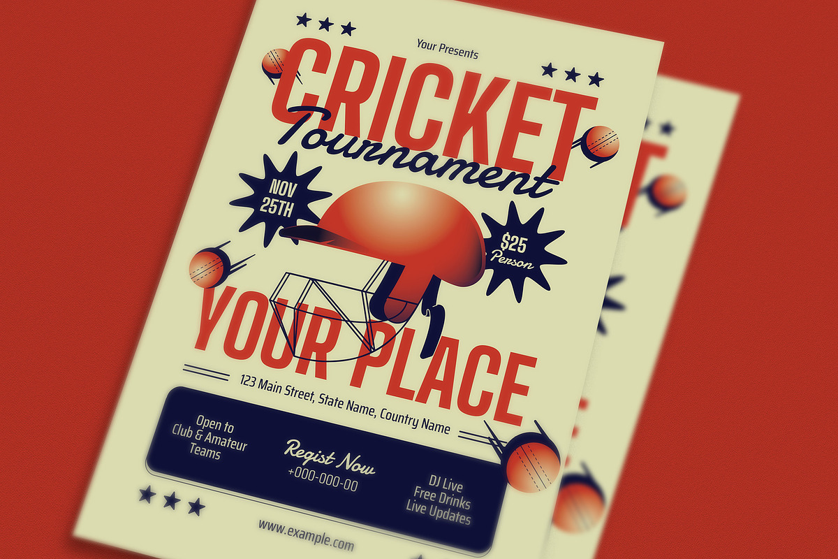 Red Modern Cricket Tournament Flyer, a Flyer Template by VectorVactory (Photo 2 of 3)