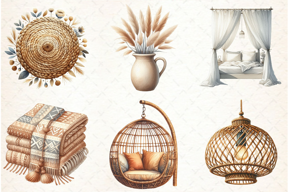 Watercolor Boho Interior Clipart, an Illustration by Libby Wishes (Photo 4 of 7)