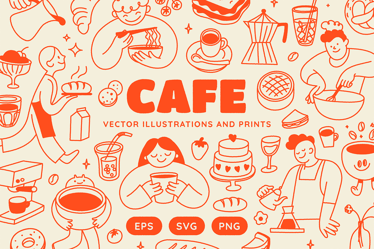 Cafe, vector illustrations, prints, a Graphic by venimo (Photo 1 of 14)