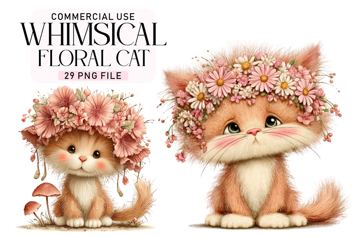 Whimsical Floral Cat PNG, a Seasonal Illustration by Daily.Designs (Photo 1 of 5)
