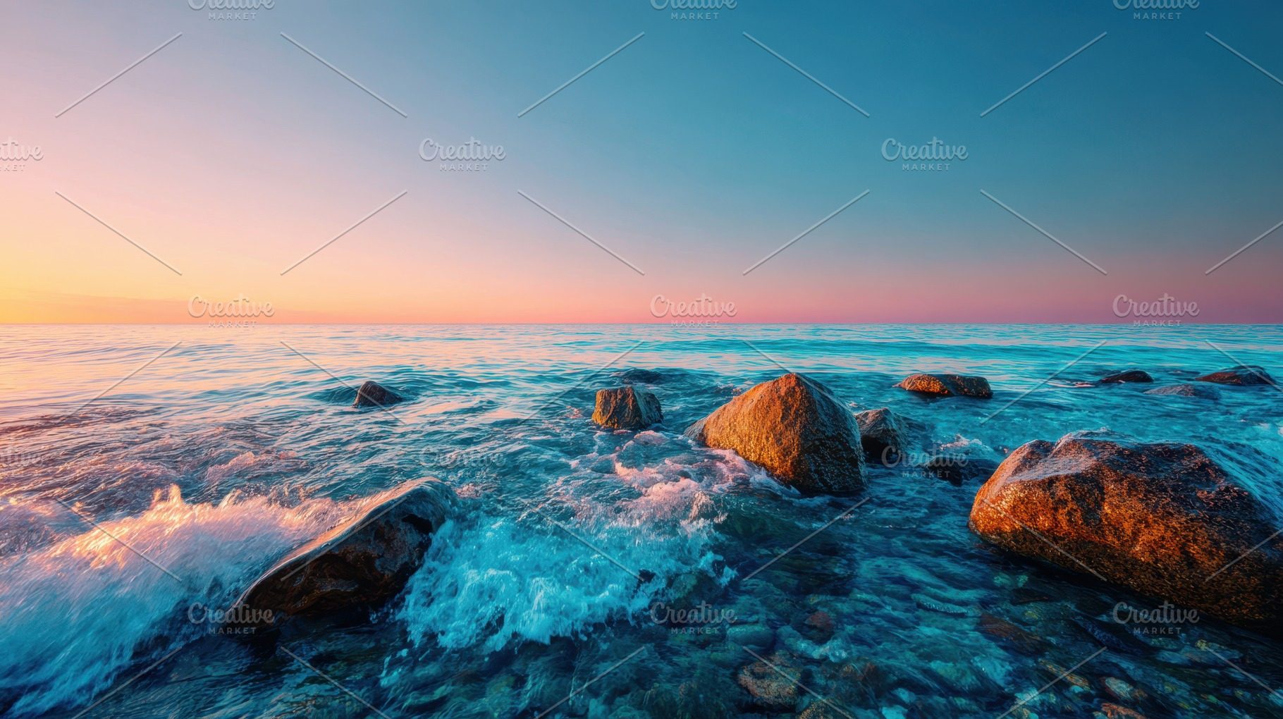 Colorful rocky seascape at sunset, a Nature Photo by AlyaAnd