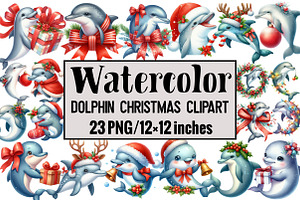 Dolphin Christmas Clipart, an Illustration by Design Market