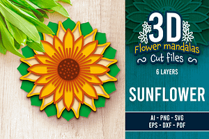 3D Sunflower Mandala - SVG Cut Files, a Decorative Illustration by Arshad Ali