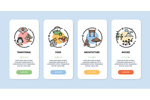 Japan Travel App Screens Cards Set, a Templates & Theme by Vector and Templates