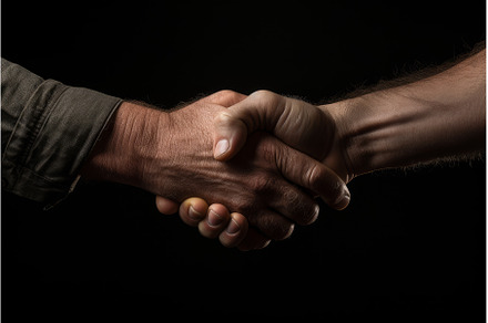 Confident Business trust handshake, a Person Photo by Ylivdesign