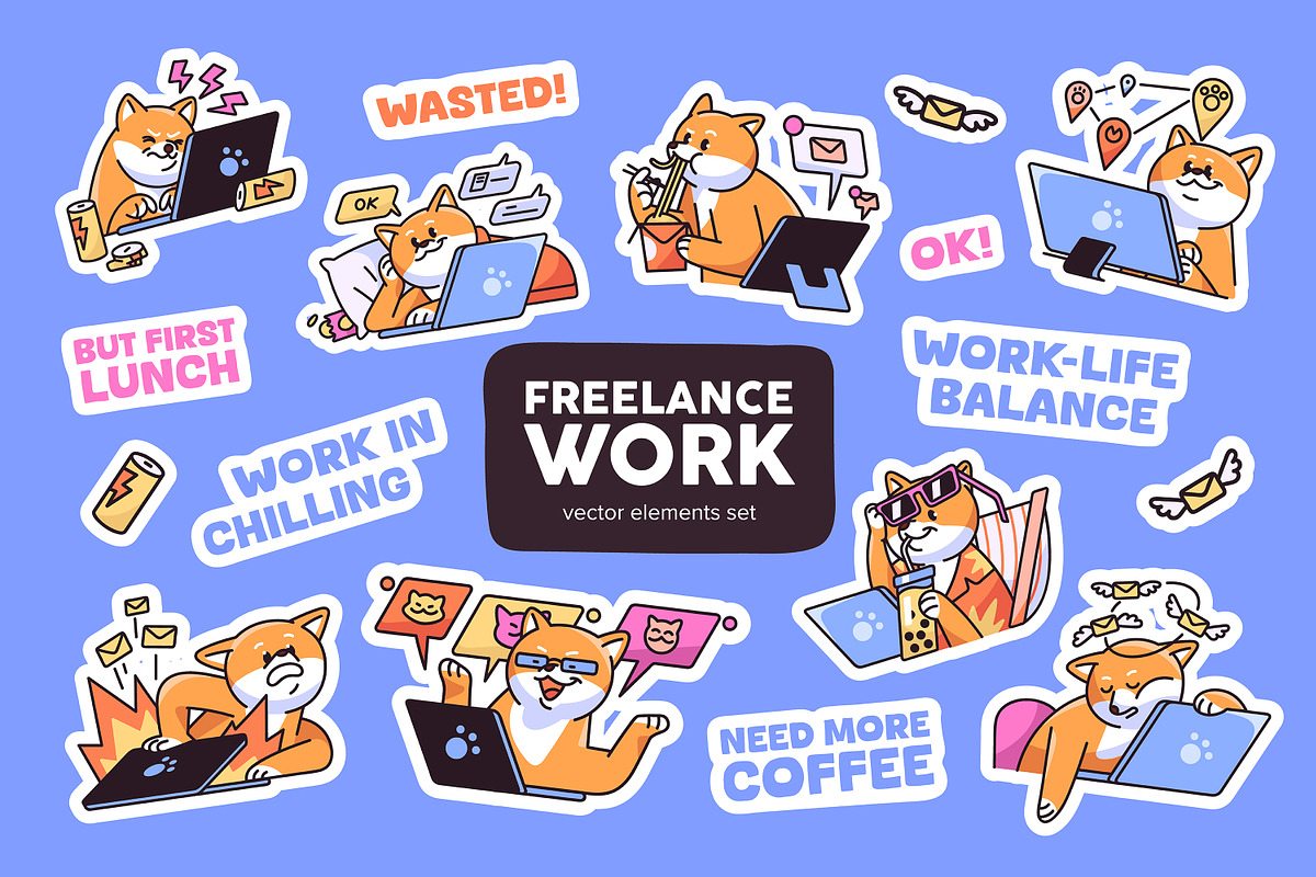 Cute dog working set, stickers, a Person Illustration by PaperTrident (Photo 1 of 10)