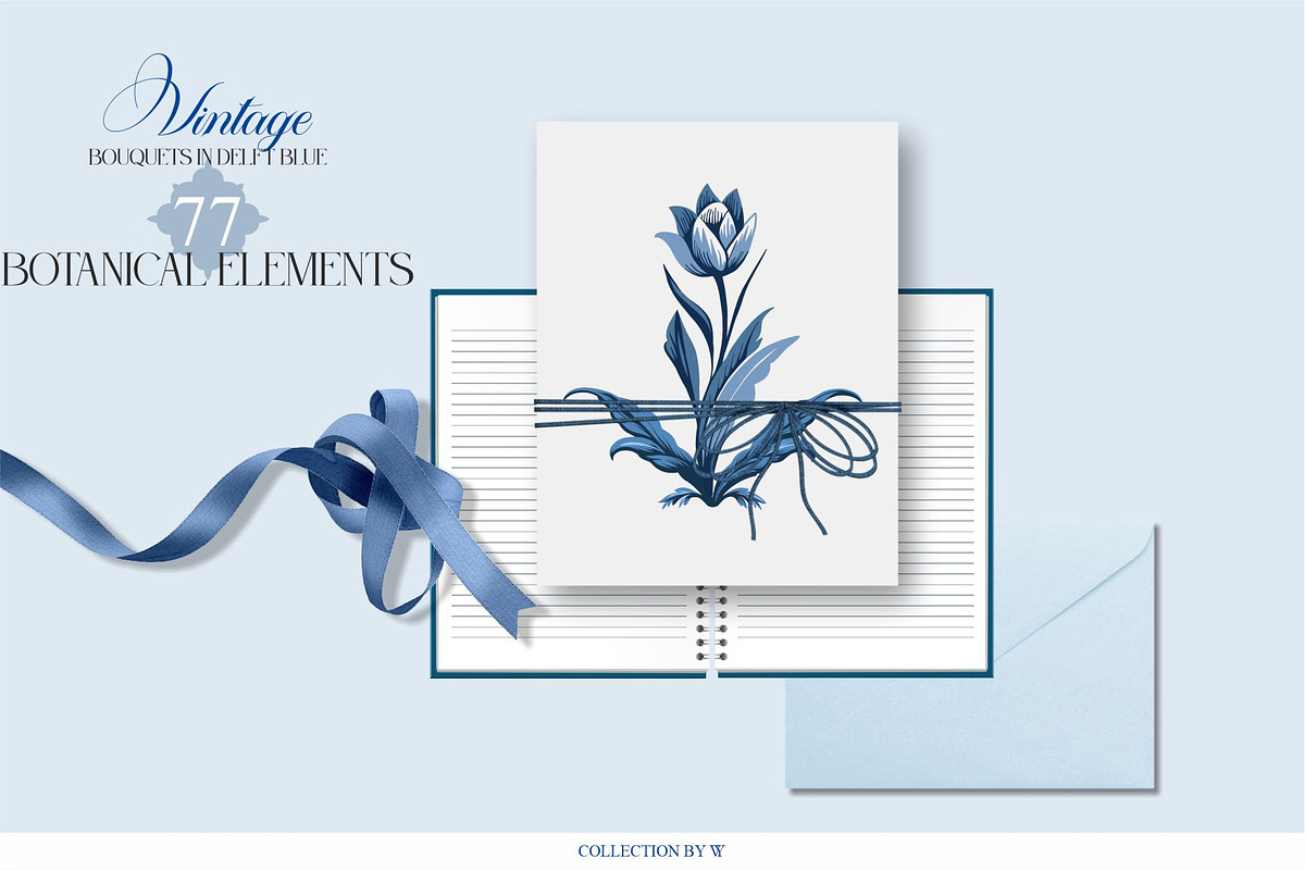 Vintage Bouquets In Delft Blue, a Decorative Illustration by Collection by VY (Photo 10 of 12)