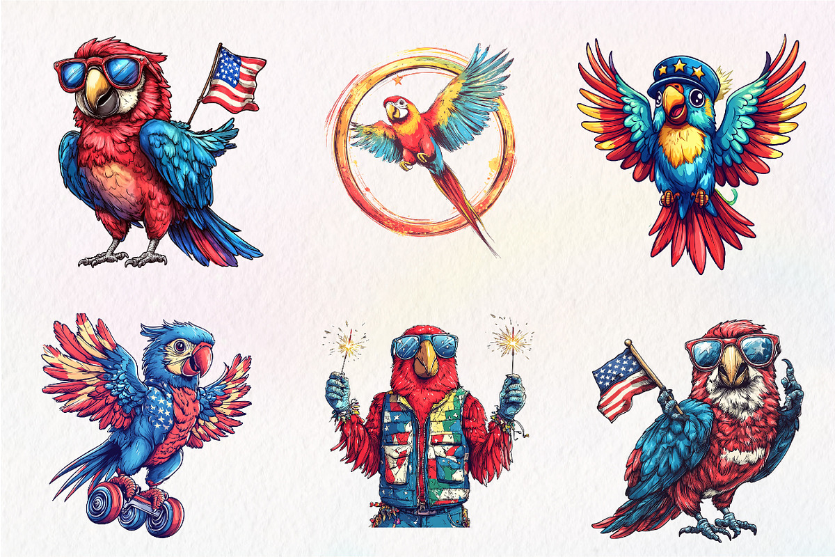 Patriotic 4th of July Parrot Clipart, an Illustration by CreationArt (Photo 2 of 5)