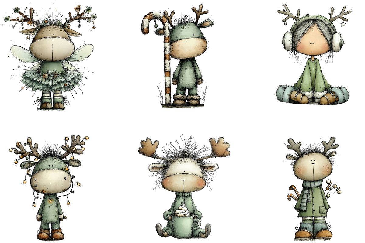 Whimsical Christmas Reindeer Clipart, an Illustration by CraftArtStudio (Photo 2 of 6)