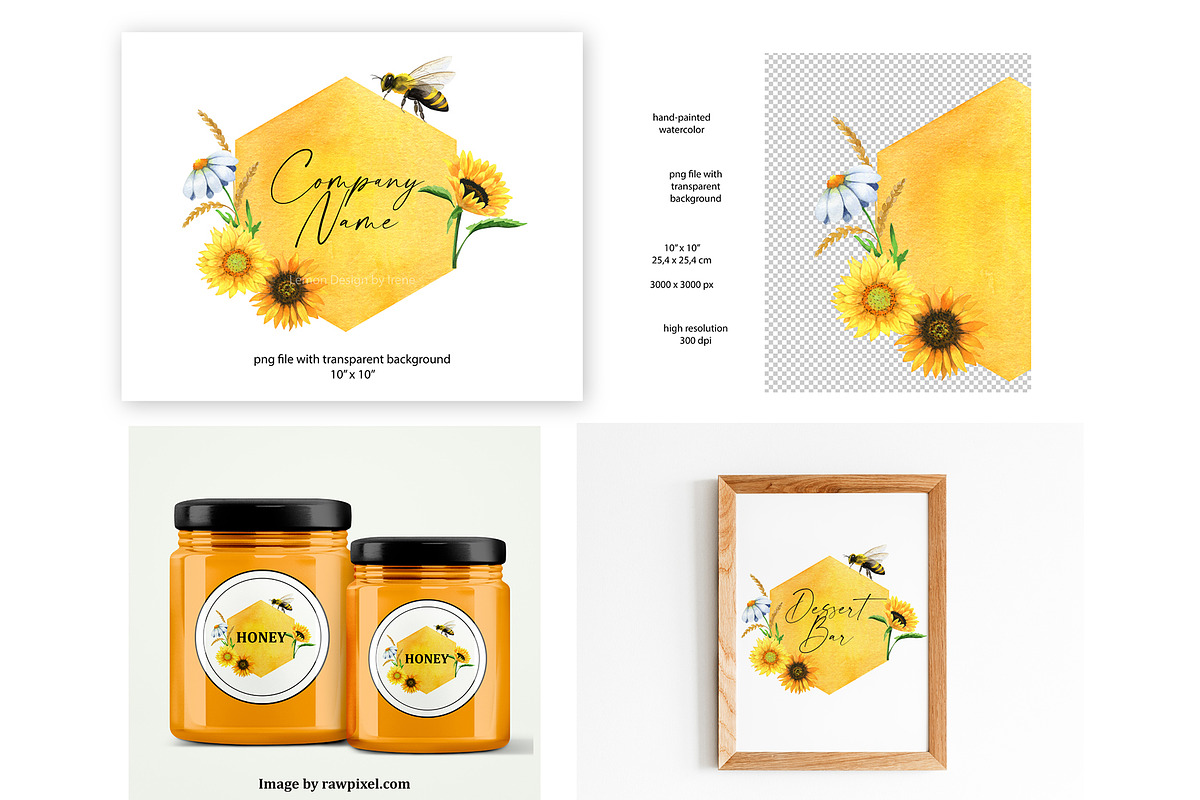 Honey Bee Watercolor Bundle, an Animal Illustration by Lemon design (Photo 6 of 10)