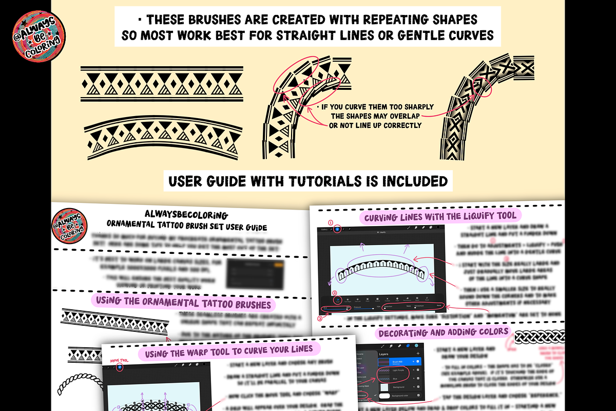 Procreate Ormamental Tattoo Brushes, a Brush Add-On by AlwaysBeColoring (Photo 9 of 11)