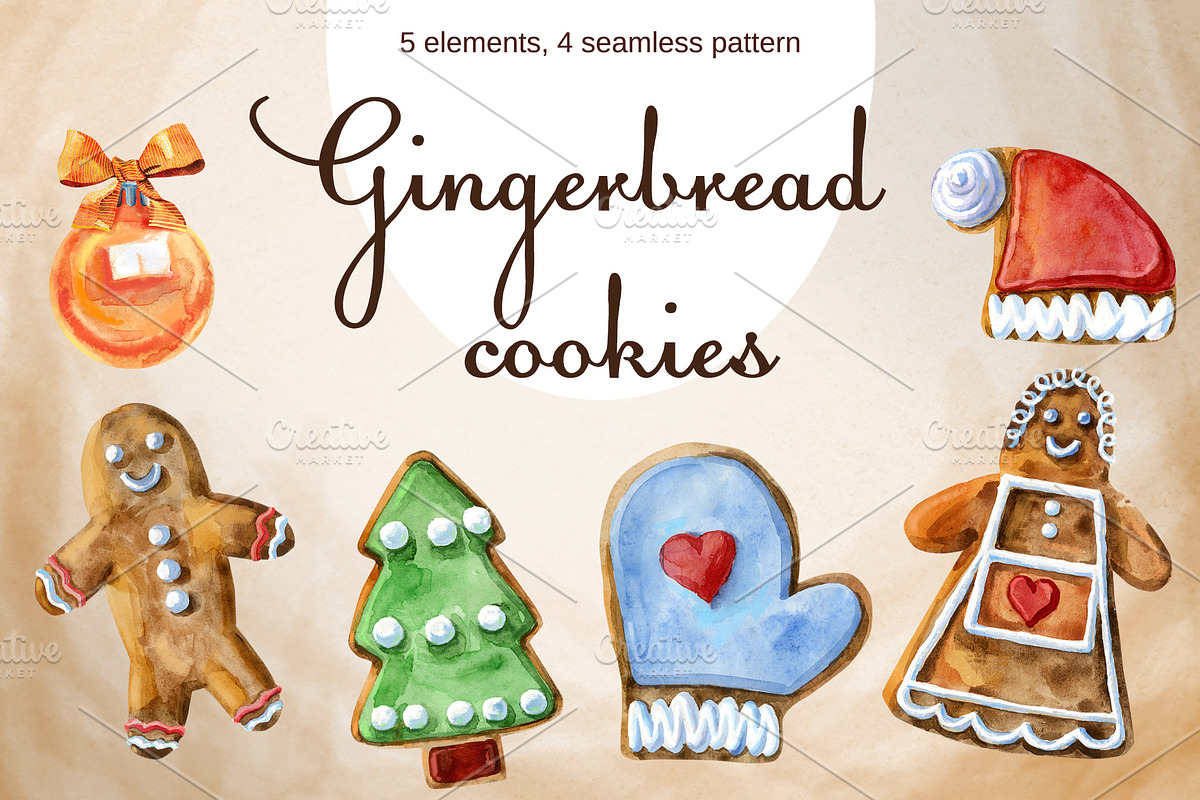 Watercolor Christmas gingerbreads, a Decorative Illustration by Watercolor fantasy (Photo 1 of 3)