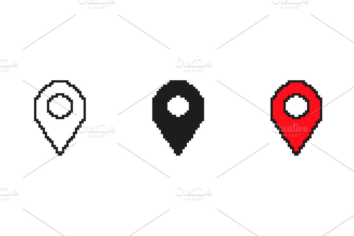 Pixelated Location Pin Icon Set, an Object Illustration by Gentle Studio