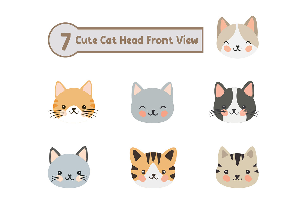7 Cute Cat Head Front View, an Illustration by jongcreative (Photo 1 of 4)