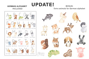 ALPHABET ANIMALS Clipart. Watercolor