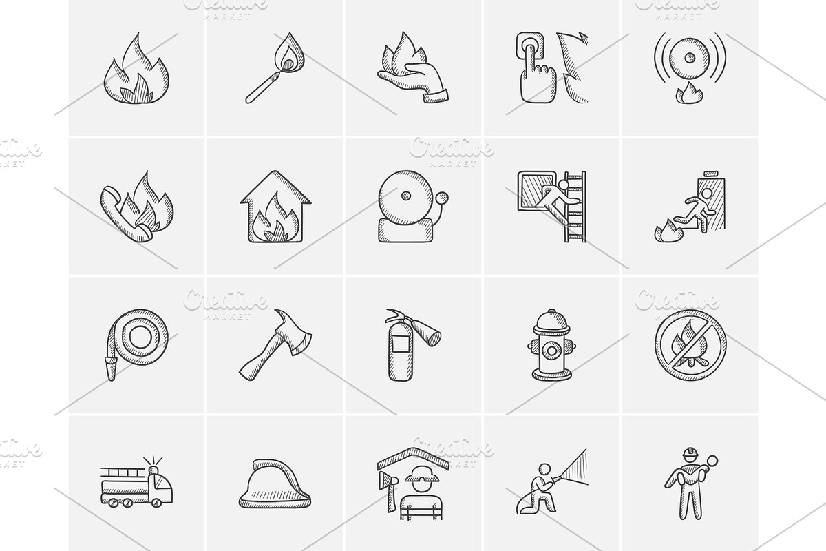 Fire sketch icon set., an Outline Icon by Visual Generation