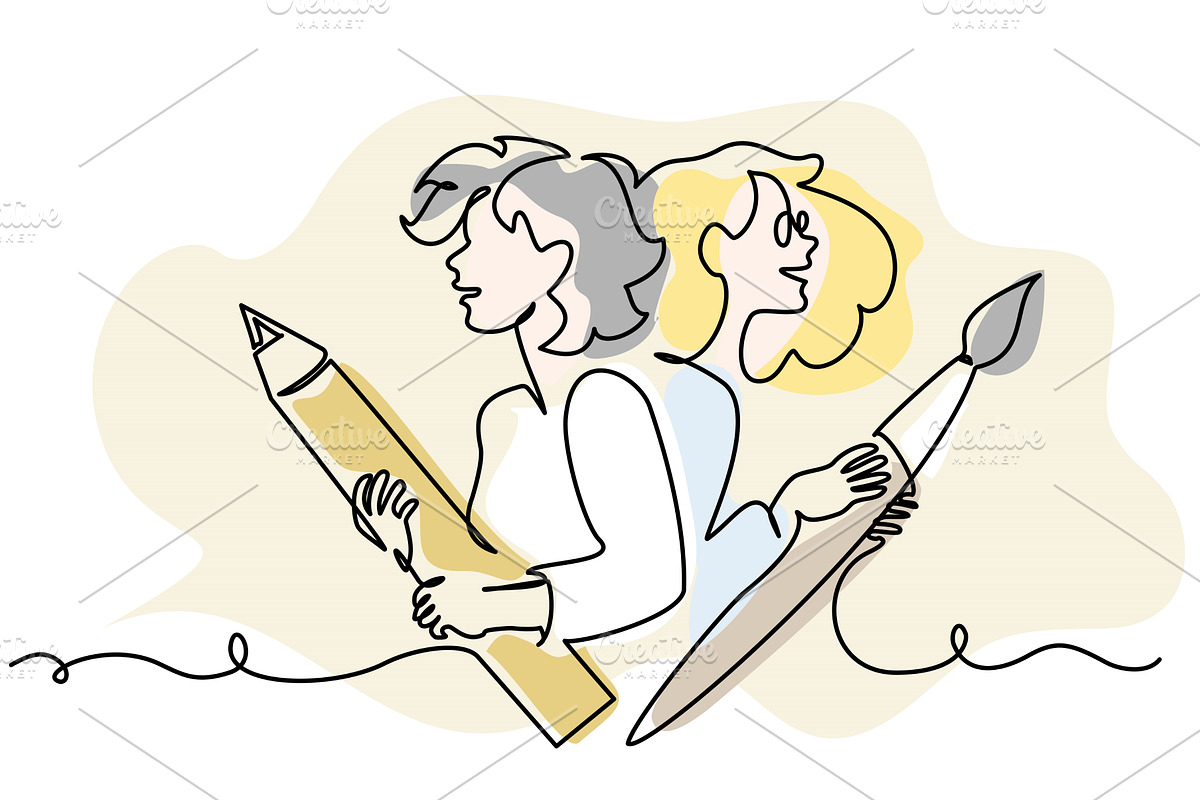 Two young women girls hold big, a Person Illustration by Valenty