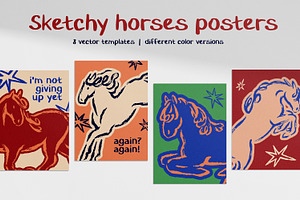 Doodle, scribble horse posters set, an Animal Illustration by Good Studio