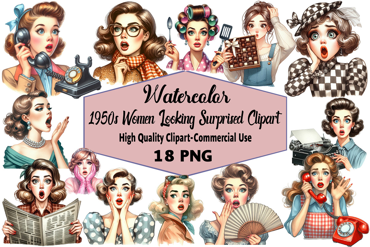 1950s Women Looking Surprised, an Illustration by Daily.Designs (Photo 1 of 4)