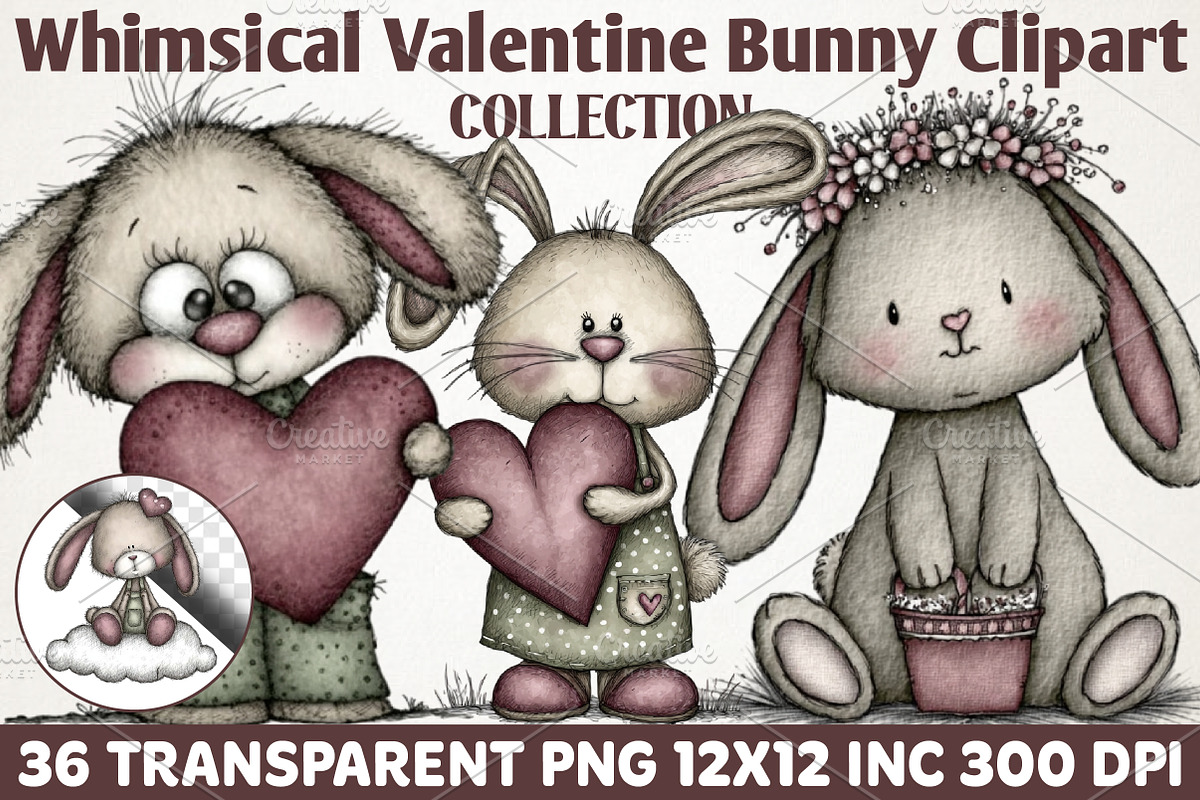 Whimsical Valentine Bunny Clipart, an Illustration by RobertsArt (Photo 1 of 7)