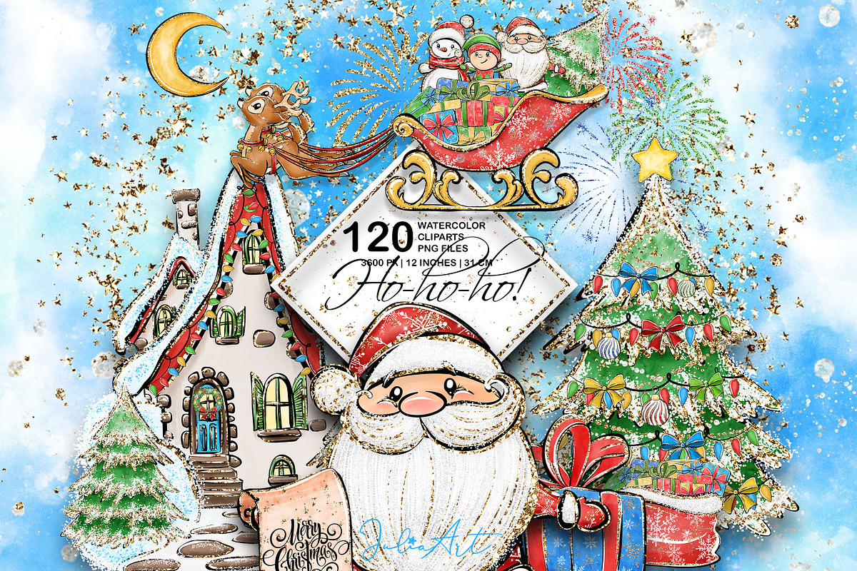 Ho-Ho-Ho christmas clipart set, a Decorative Illustration by JuliaStarArt-FantasyHome (Photo 1 of 10)