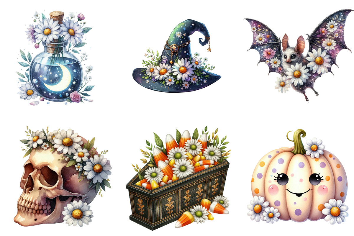 Daisy Flower & Halloween Clipart, an Illustration by DreamArtGraphic (Photo 3 of 4)