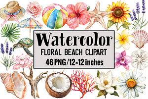 Floral Beach Clipart, an Illustration by Design Market