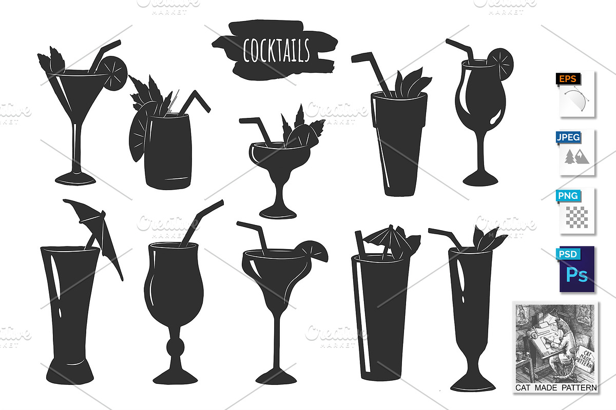 Cocktails glasses with umbrellas set, an Object Graphic by CatMadePattern